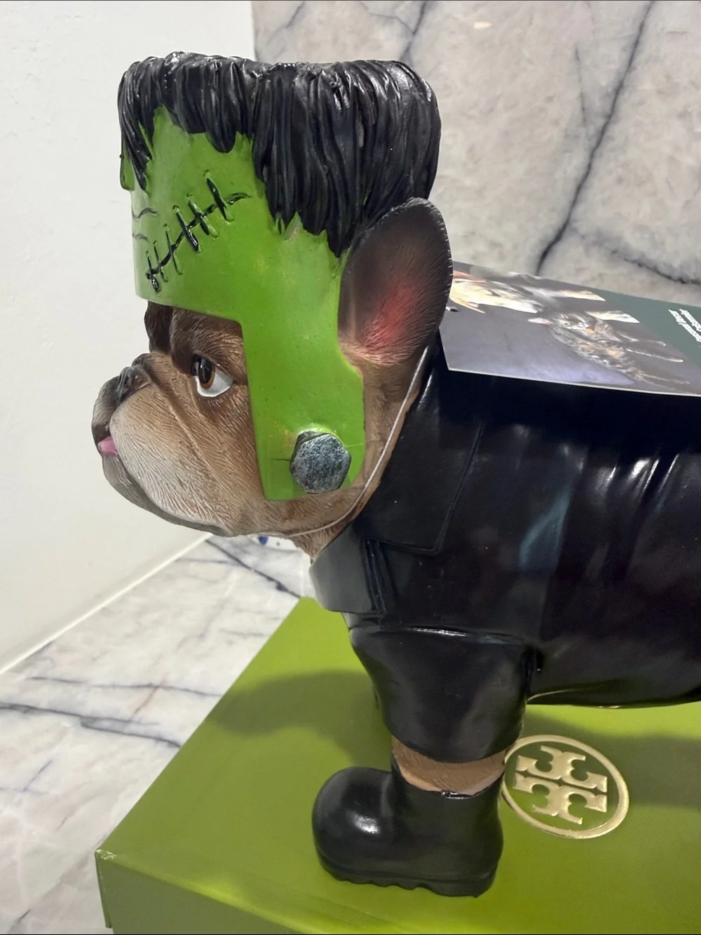 Halloween Bulldog Figurine as Frankenstein 9 1/2 inches tall. NWT